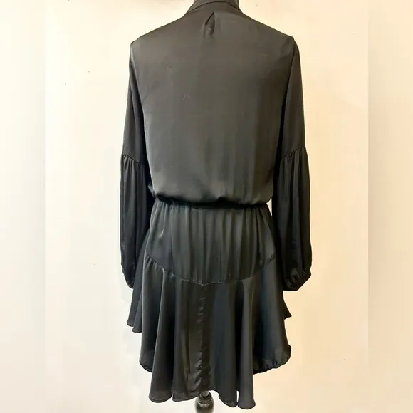 VICI Black Bubbly Satin Adjustable Balloon Sleeve Mini Dress Size Small.