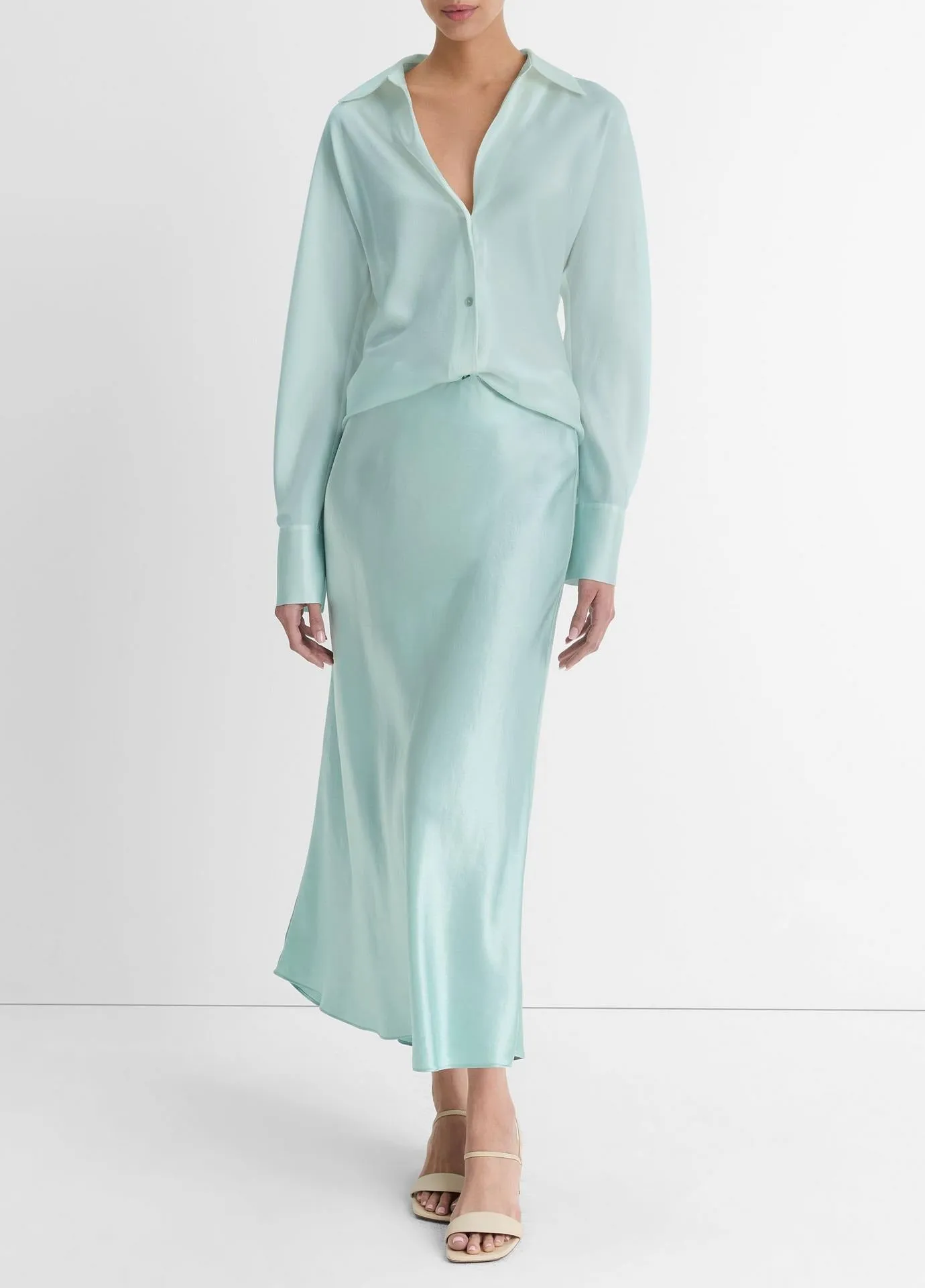 Vince Slip Skirt w/ Lingerie Elastic in Aqua Mineral