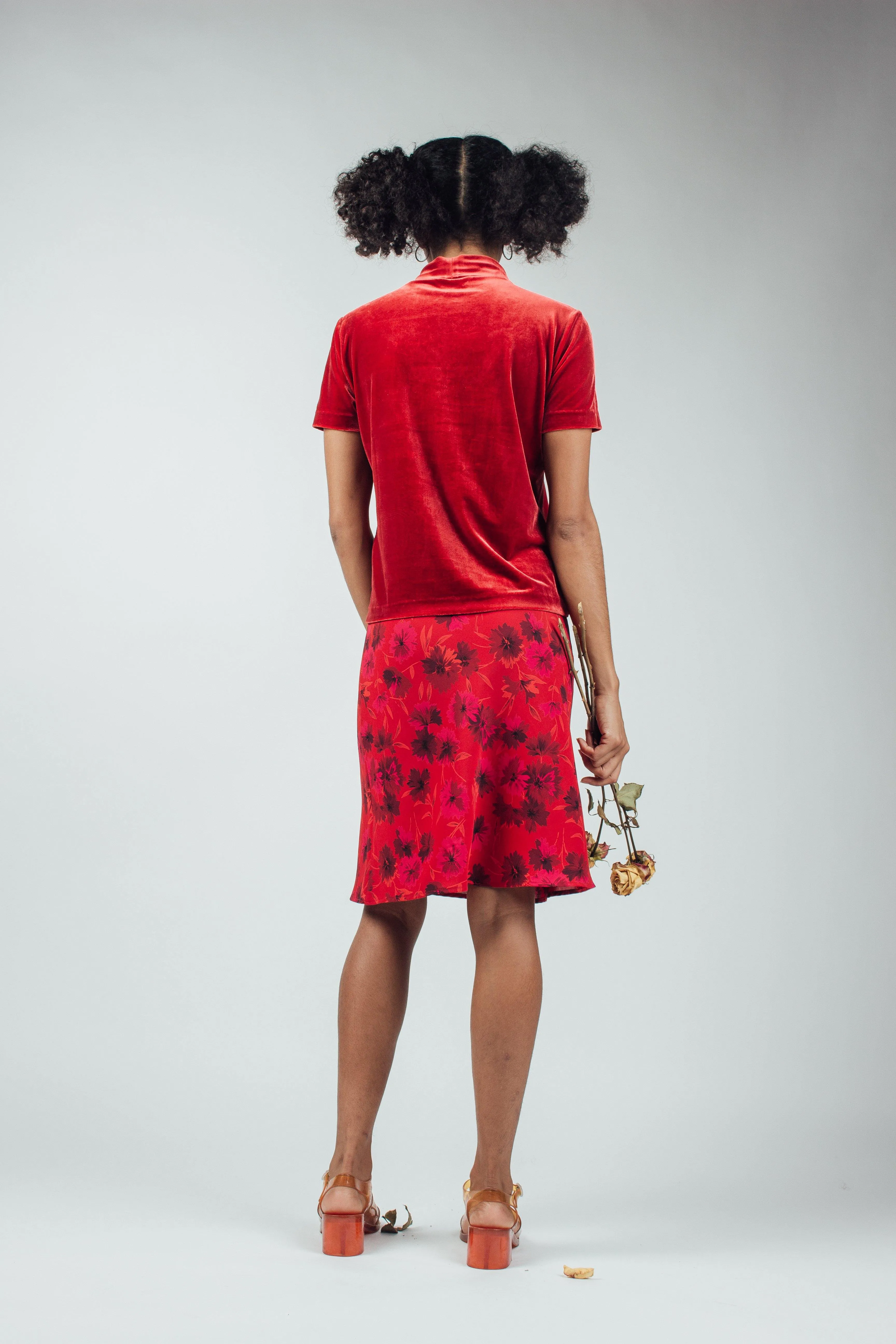 Vintage Red Velvet Turtleneck Top