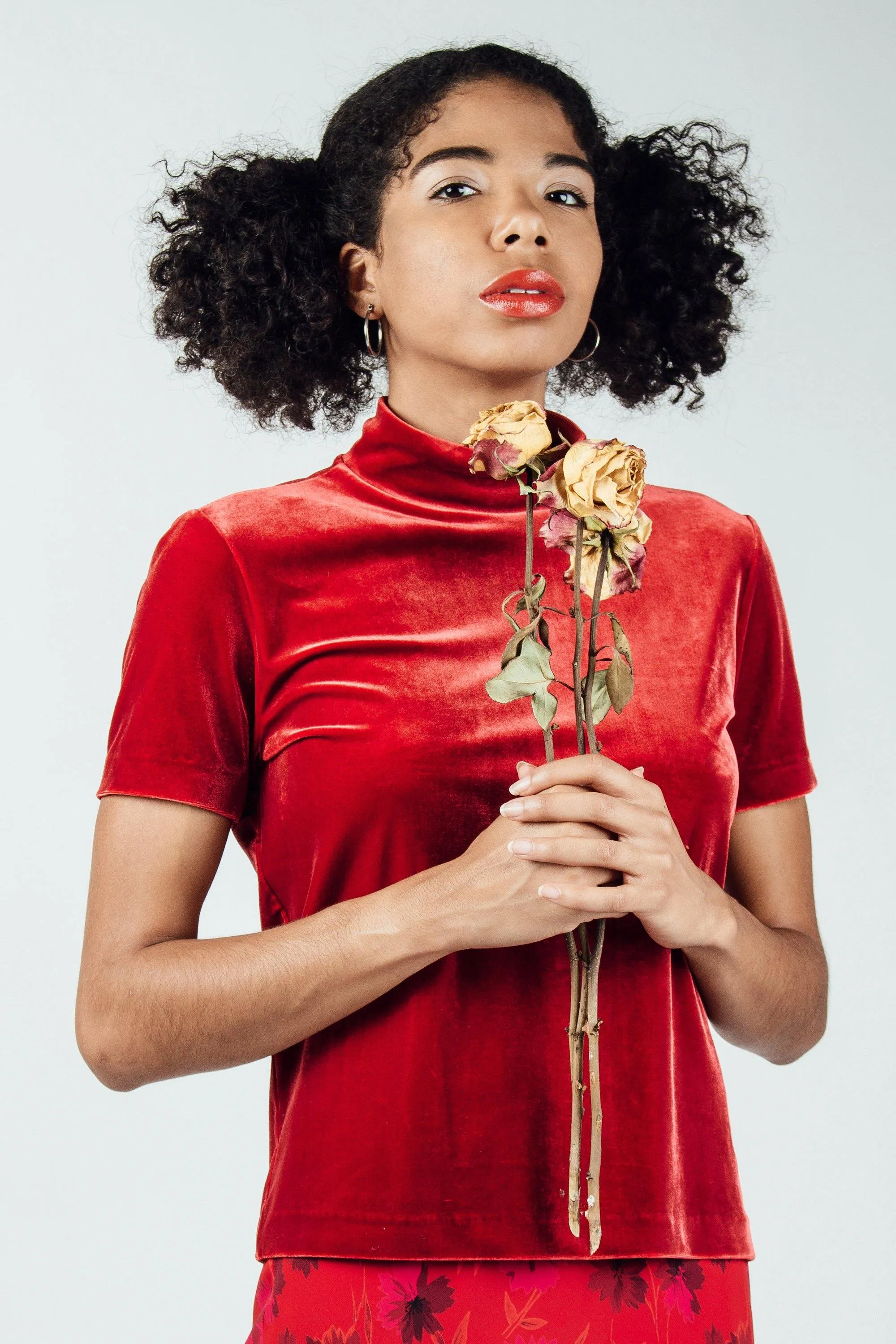 Vintage Red Velvet Turtleneck Top