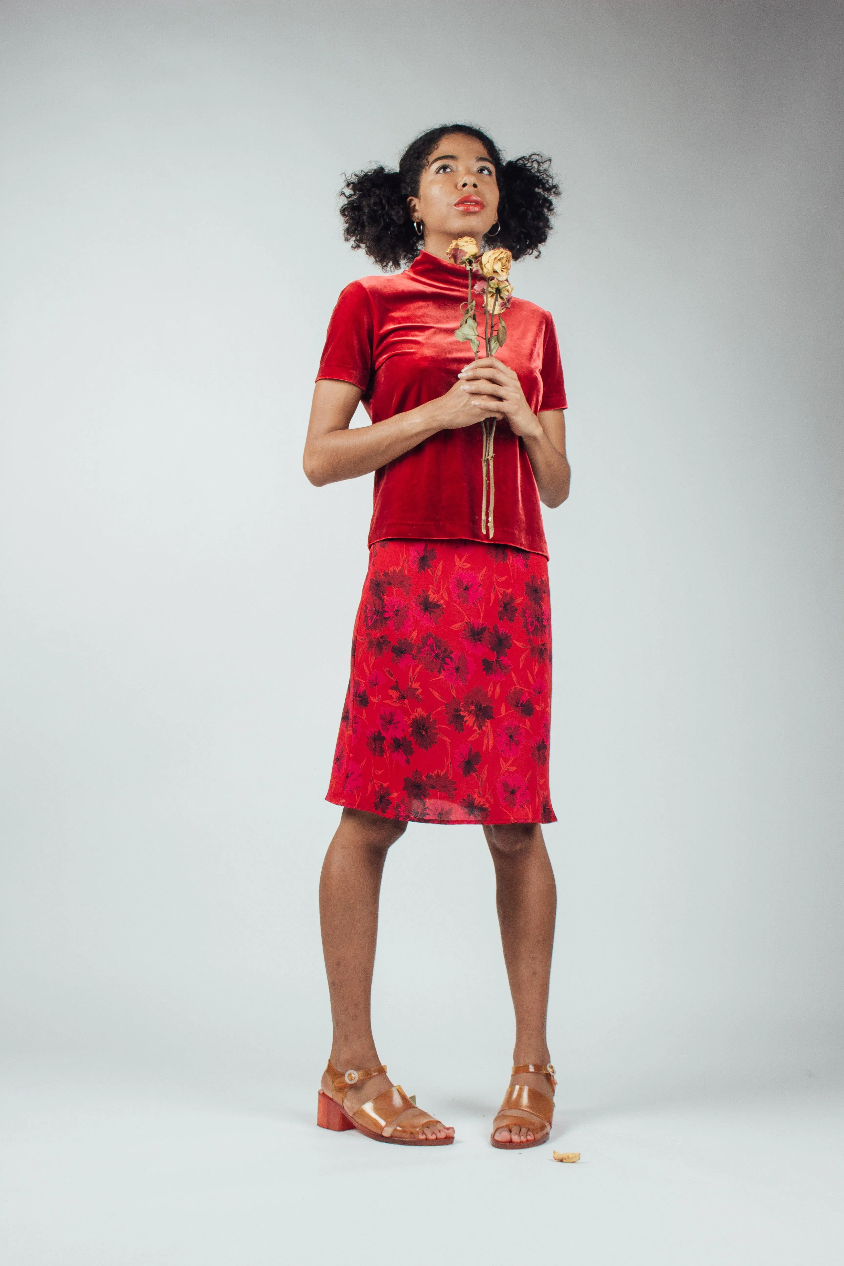 Vintage Red Velvet Turtleneck Top