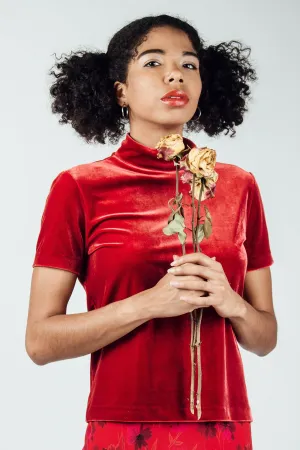 Vintage Red Velvet Turtleneck Top