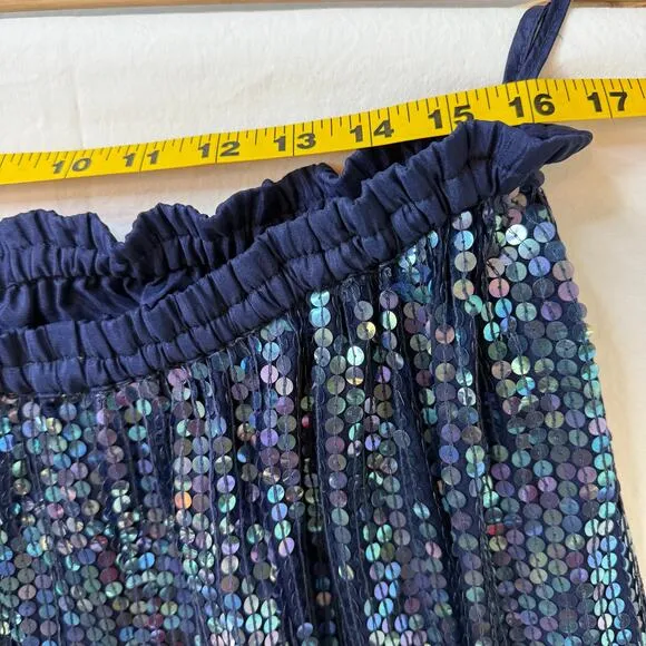 Vintage Silk Sequin Skirt Size XL Festival Disco Dance Asymmetric Fairy Beading