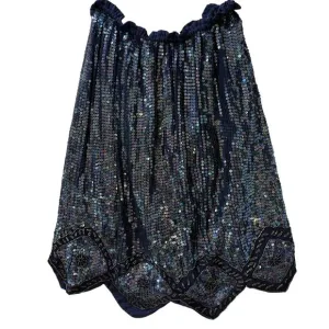Vintage Silk Sequin Skirt Size XL Festival Disco Dance Asymmetric Fairy Beading