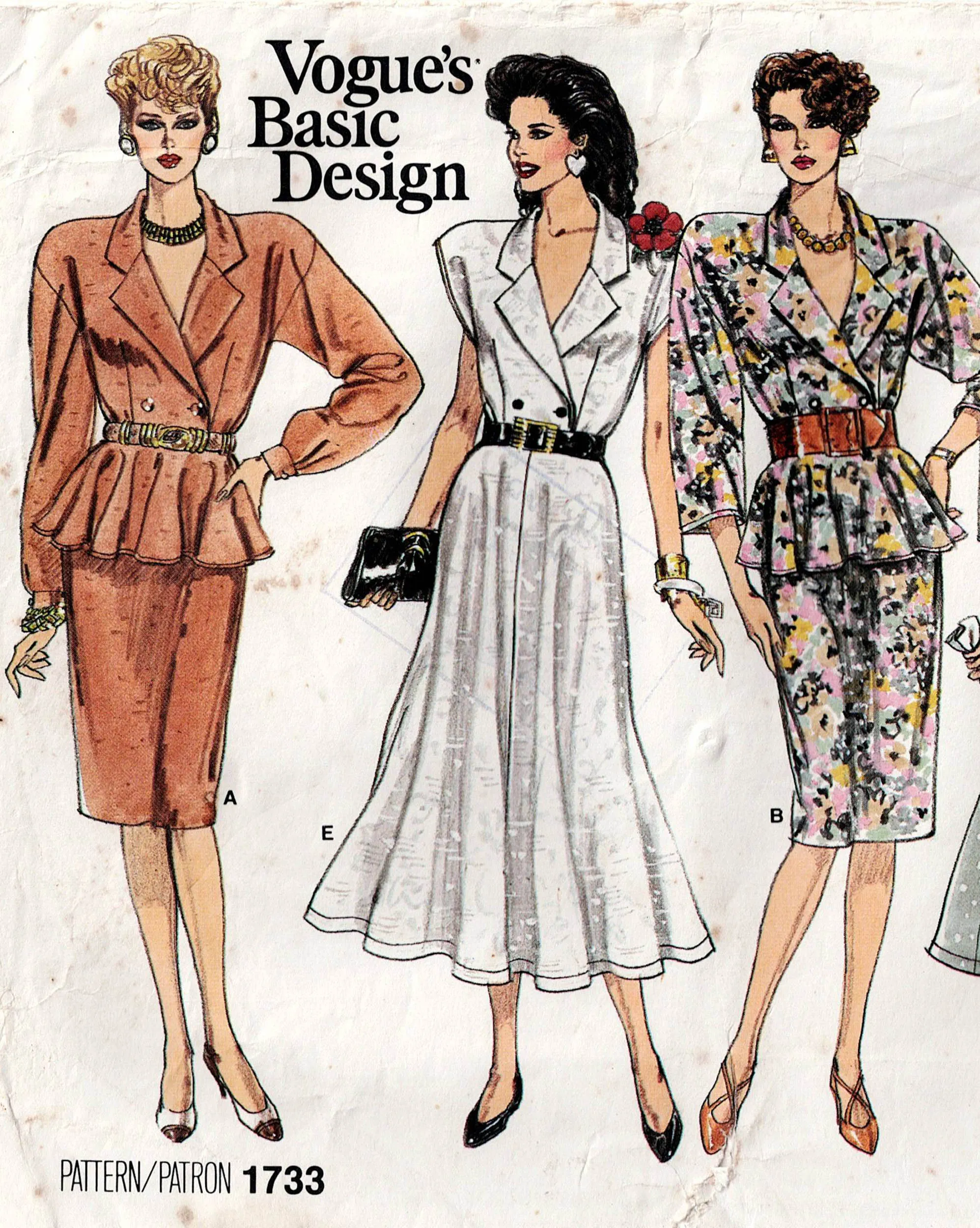 Vogue Basic Design 1733 Womens Shirtdress with Peplum & Skirt Variations 1980s Vintage Sewing Pattern Size 8 - 12