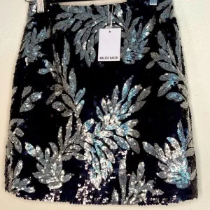 Walter Baker Letty Skirt in Sequin Fantasy, Black/ Silver, size 0 NWT