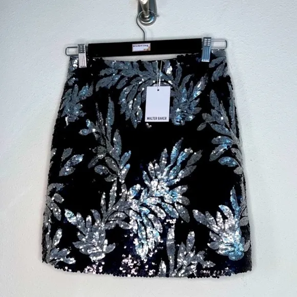 Walter Baker Letty Skirt in Sequin Fantasy, Black/ Silver, size 0 NWT