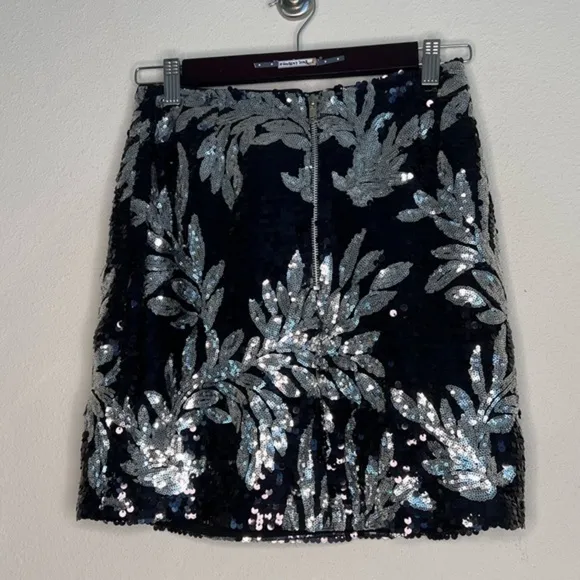 Walter Baker Letty Skirt in Sequin Fantasy, Black/ Silver, size 0 NWT