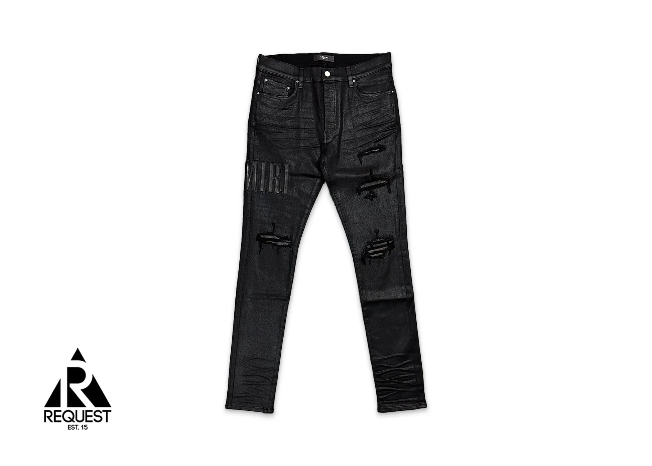 Waxed Leather Logo Jeans "Black"