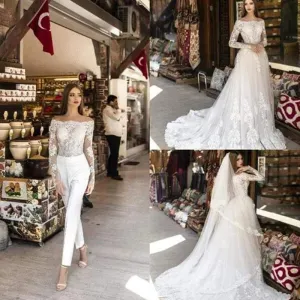 Wedding Jumpsuit With Detachable Overskirts A Line
