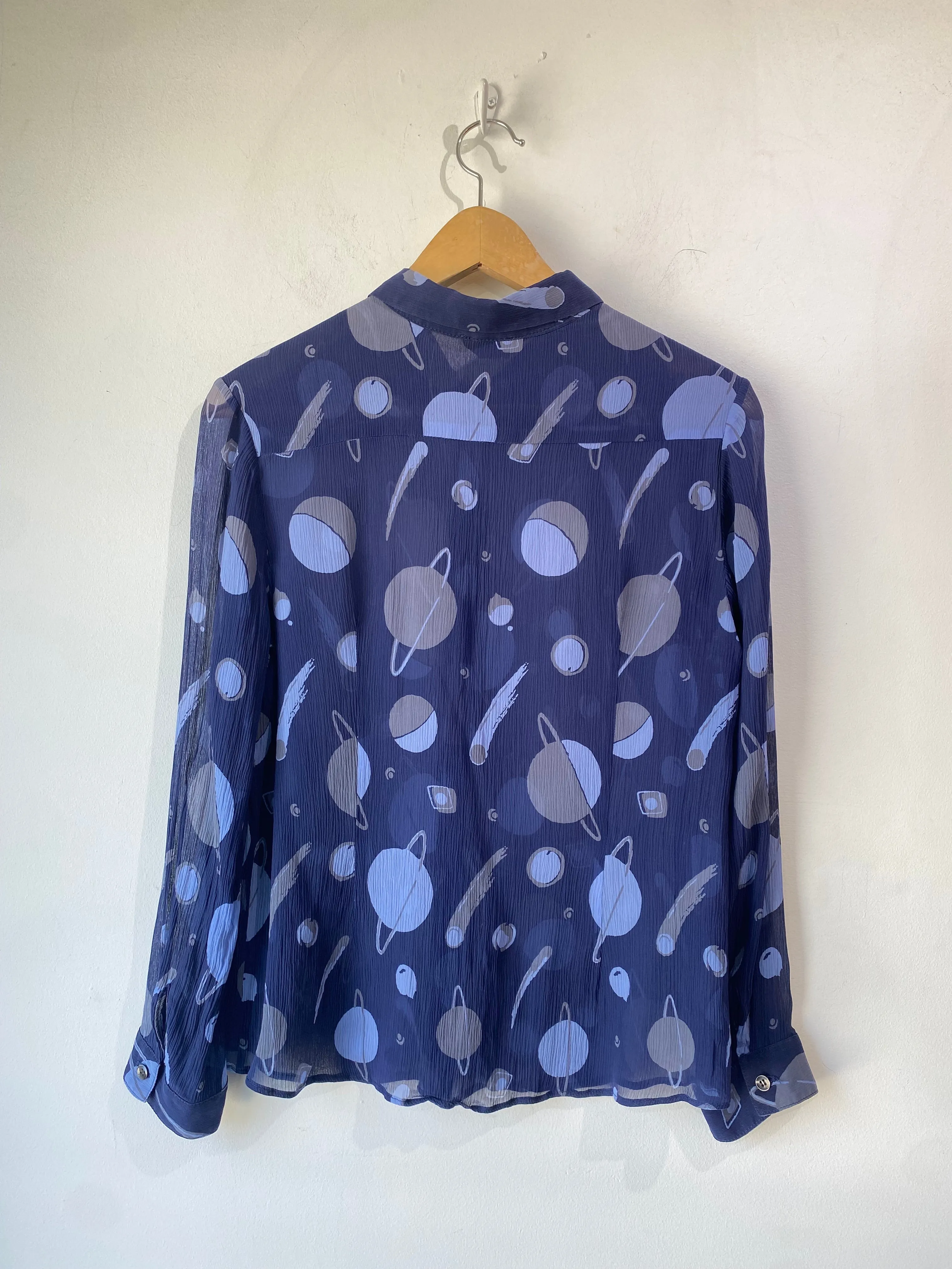 Whit Blue Planets Silk Shirt