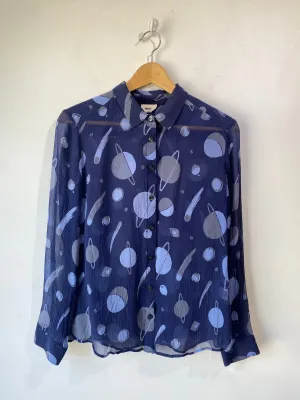 Whit Blue Planets Silk Shirt