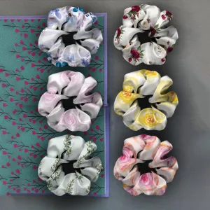 White Floral Scrunchies Set of 6