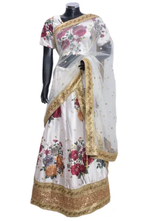 White raw silk floral Lengha #fdn90407-501
