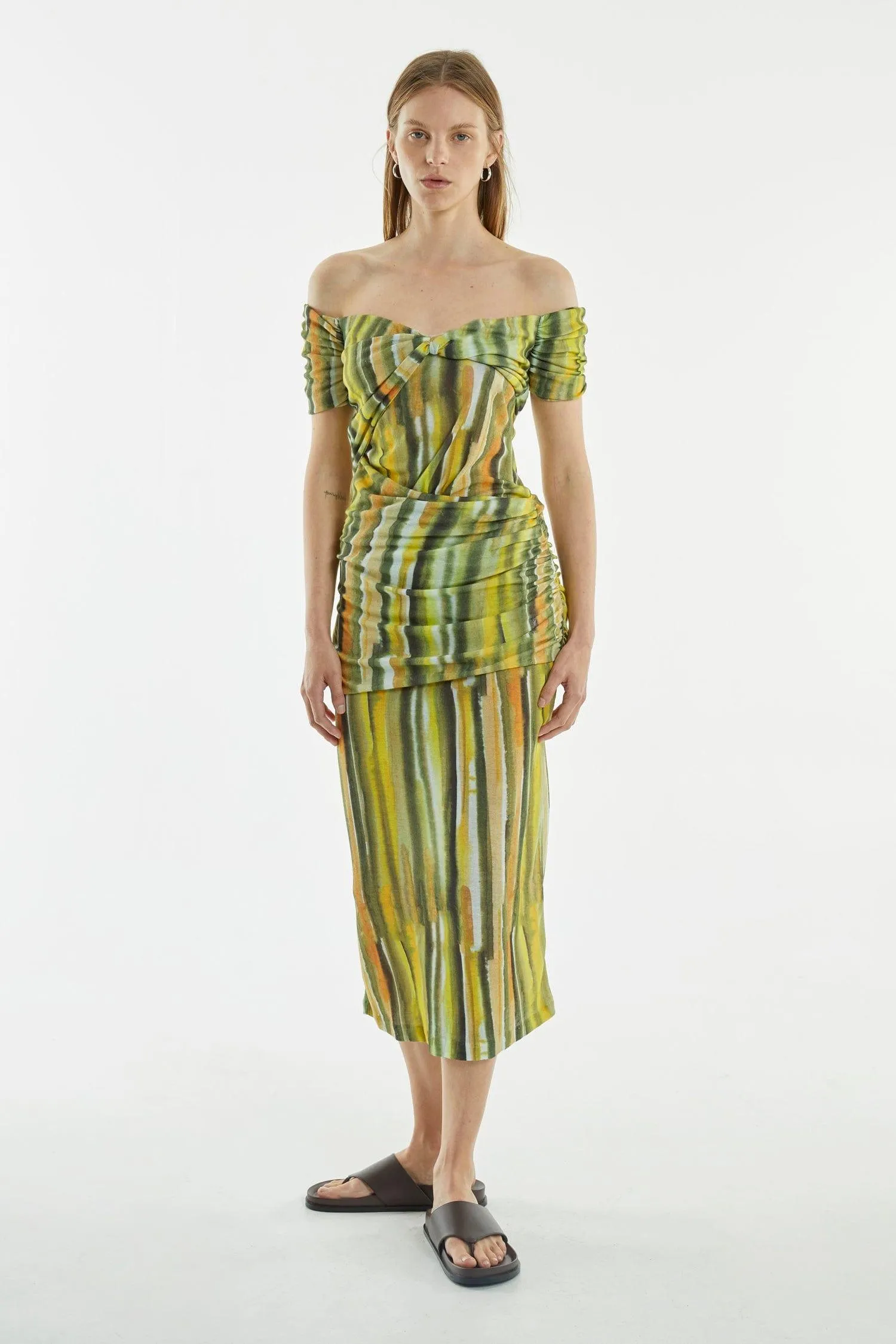 WIND THROUGH OFF SHOULDER DRESS | BRUSH STROKE