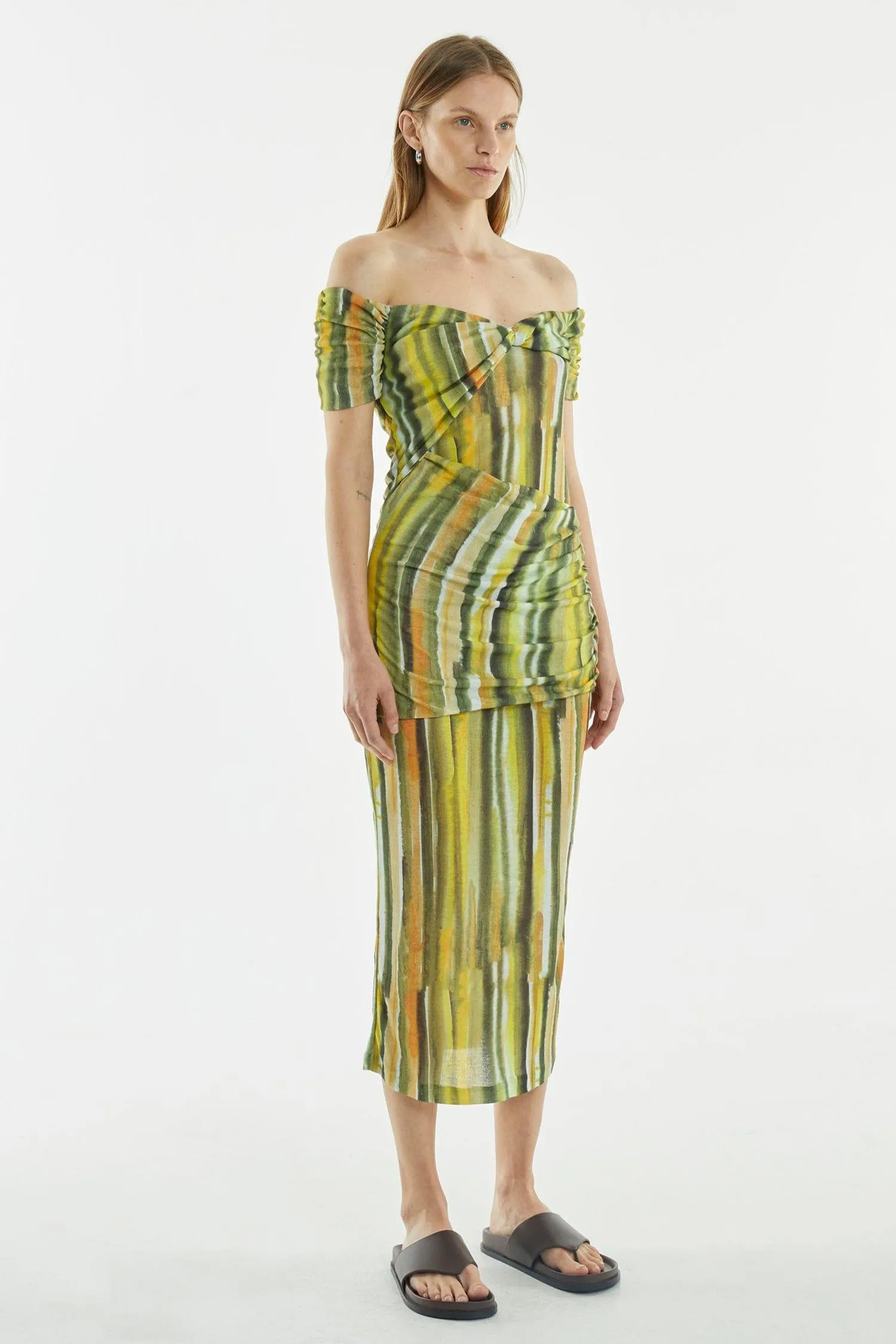 WIND THROUGH OFF SHOULDER DRESS | BRUSH STROKE