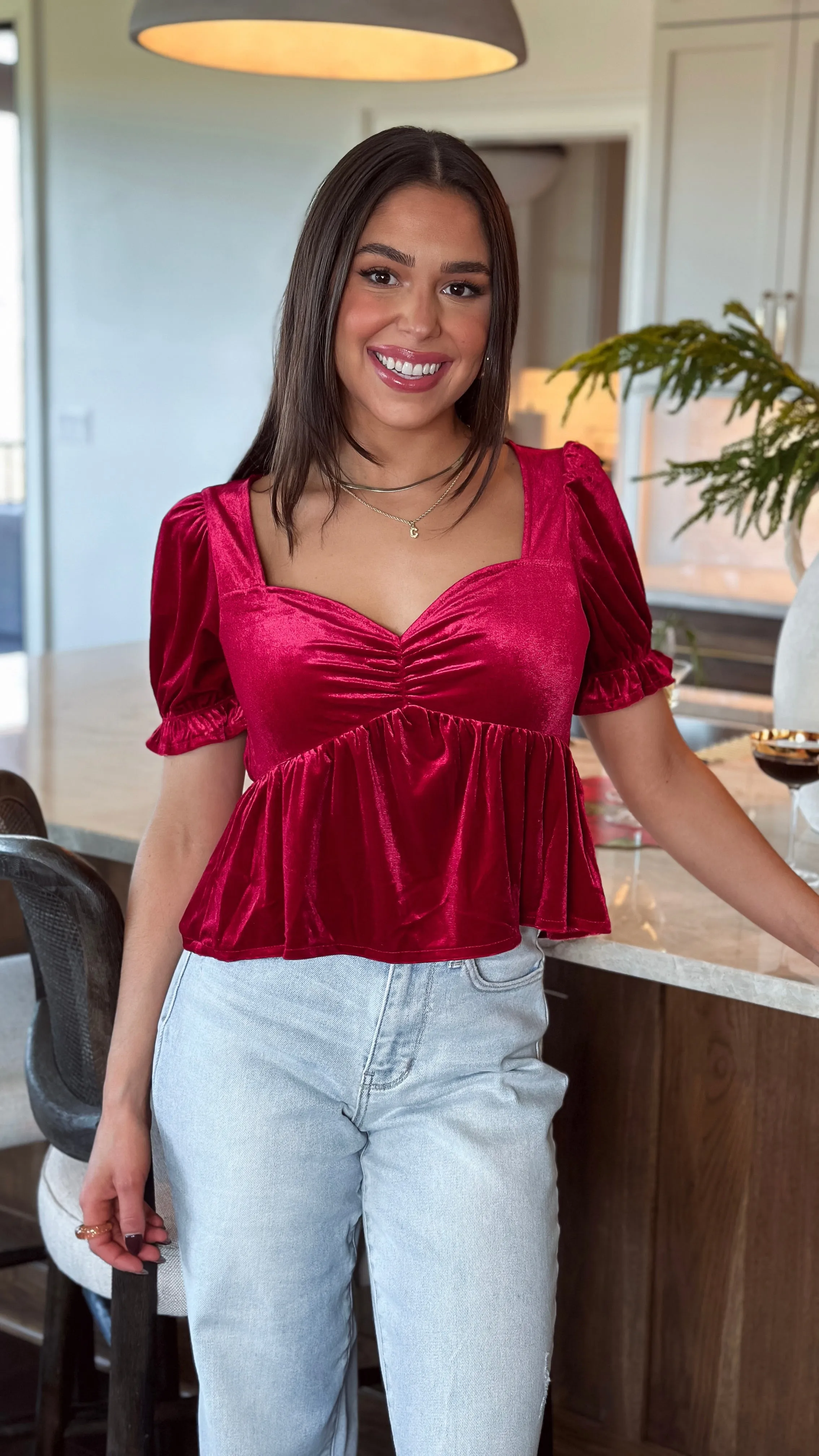 Wine & Dine Velvet Babydoll Top