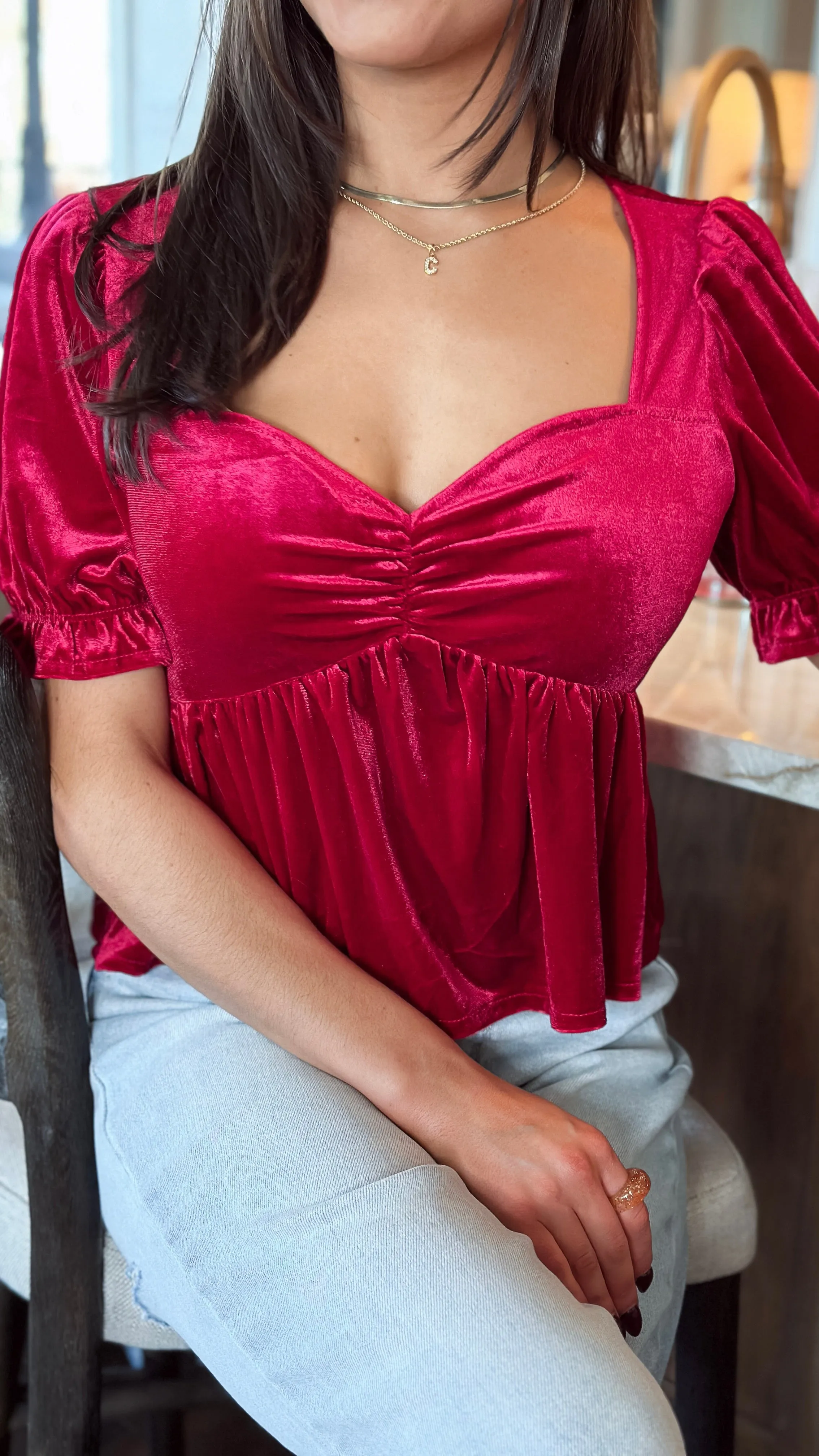 Wine & Dine Velvet Babydoll Top