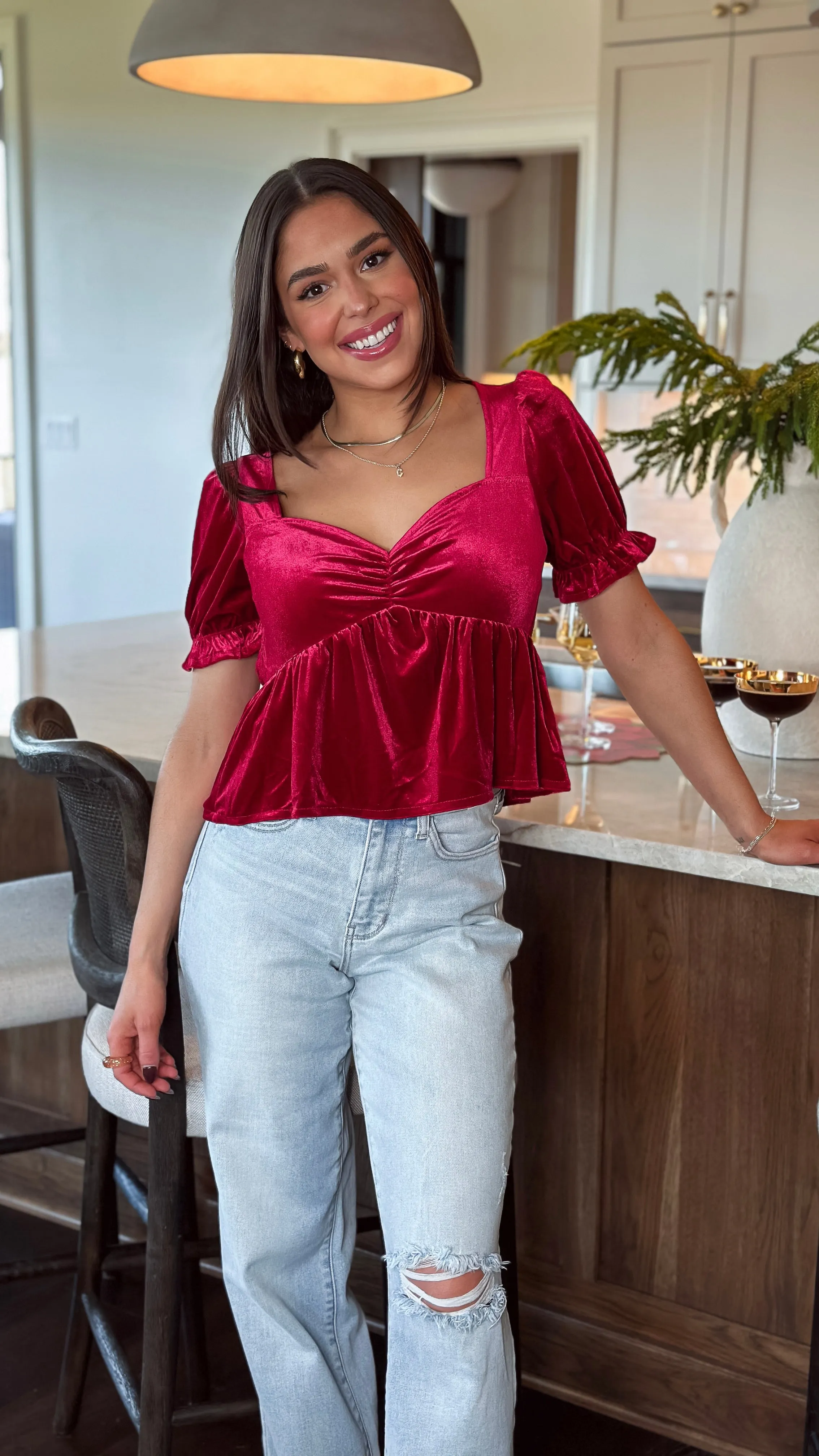 Wine & Dine Velvet Babydoll Top