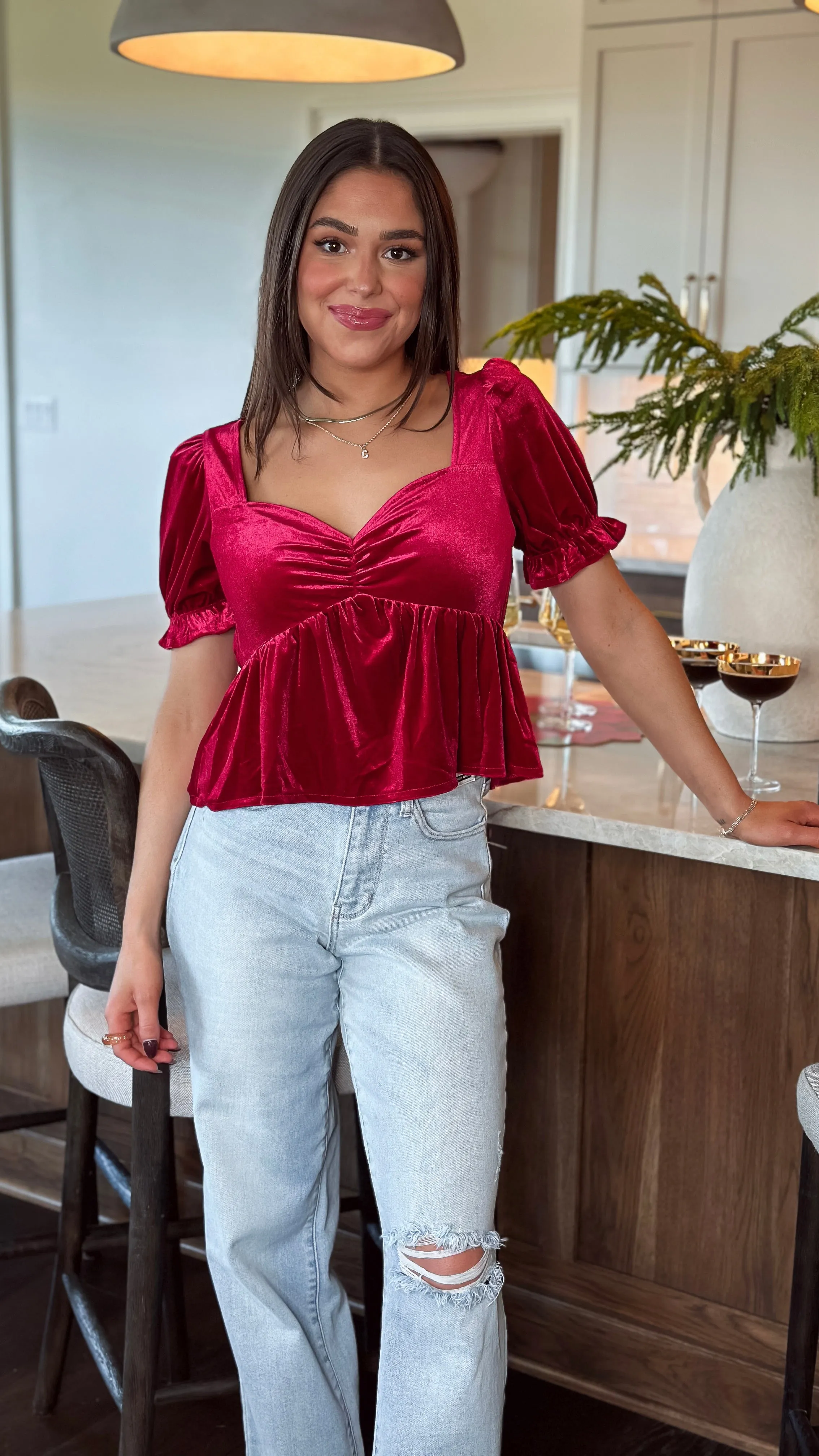 Wine & Dine Velvet Babydoll Top