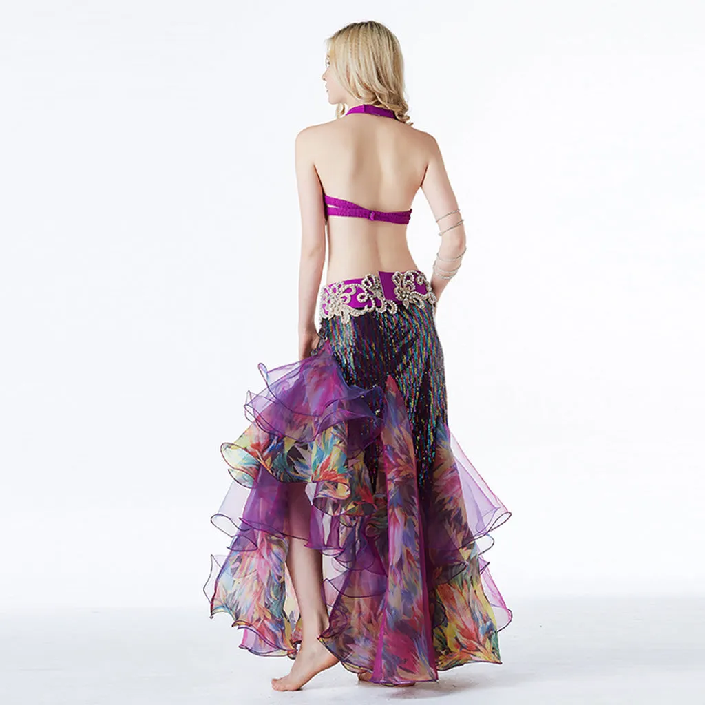 Women Belly Dance Costume Set Professional Dancing Performance Skirt Sexy Bra Fishtail Mermaid Skirt