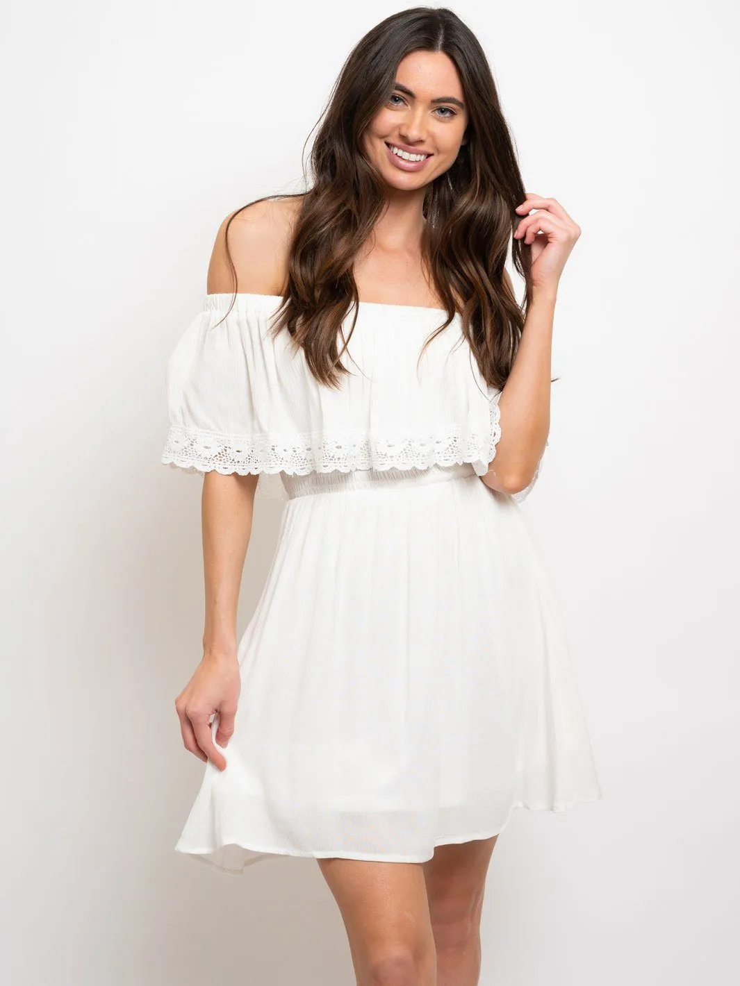 WOMEN'S OFF SHOULDER SMOCKED WAIST DRESS