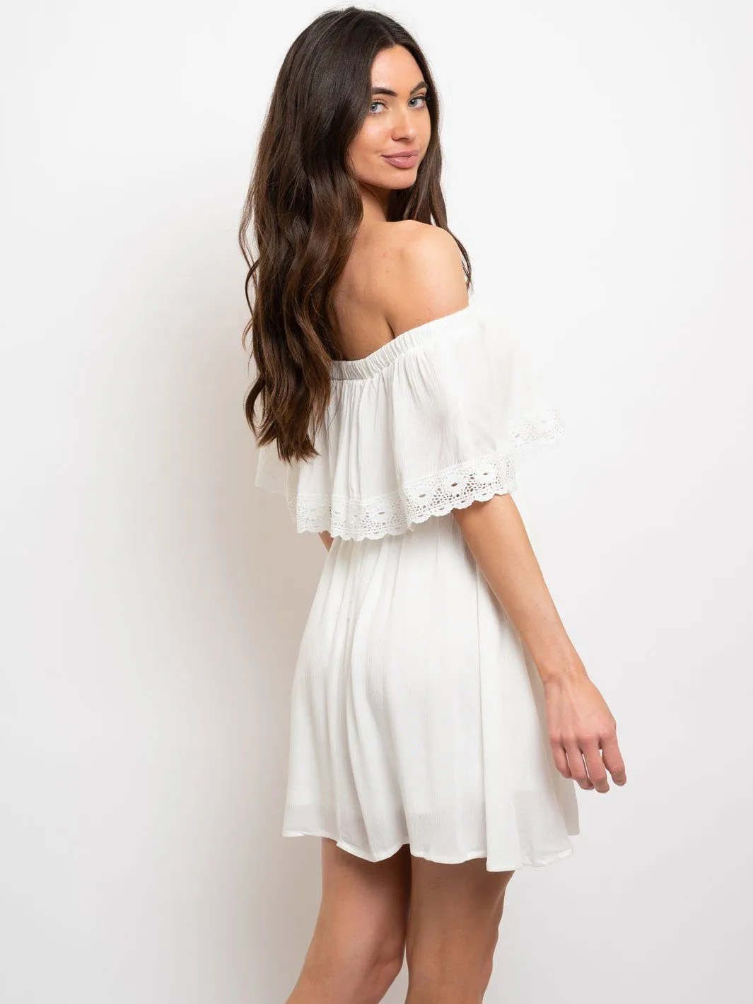 WOMEN'S OFF SHOULDER SMOCKED WAIST DRESS