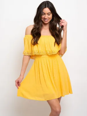 WOMEN'S OFF SHOULDER SMOCKED WAIST DRESS
