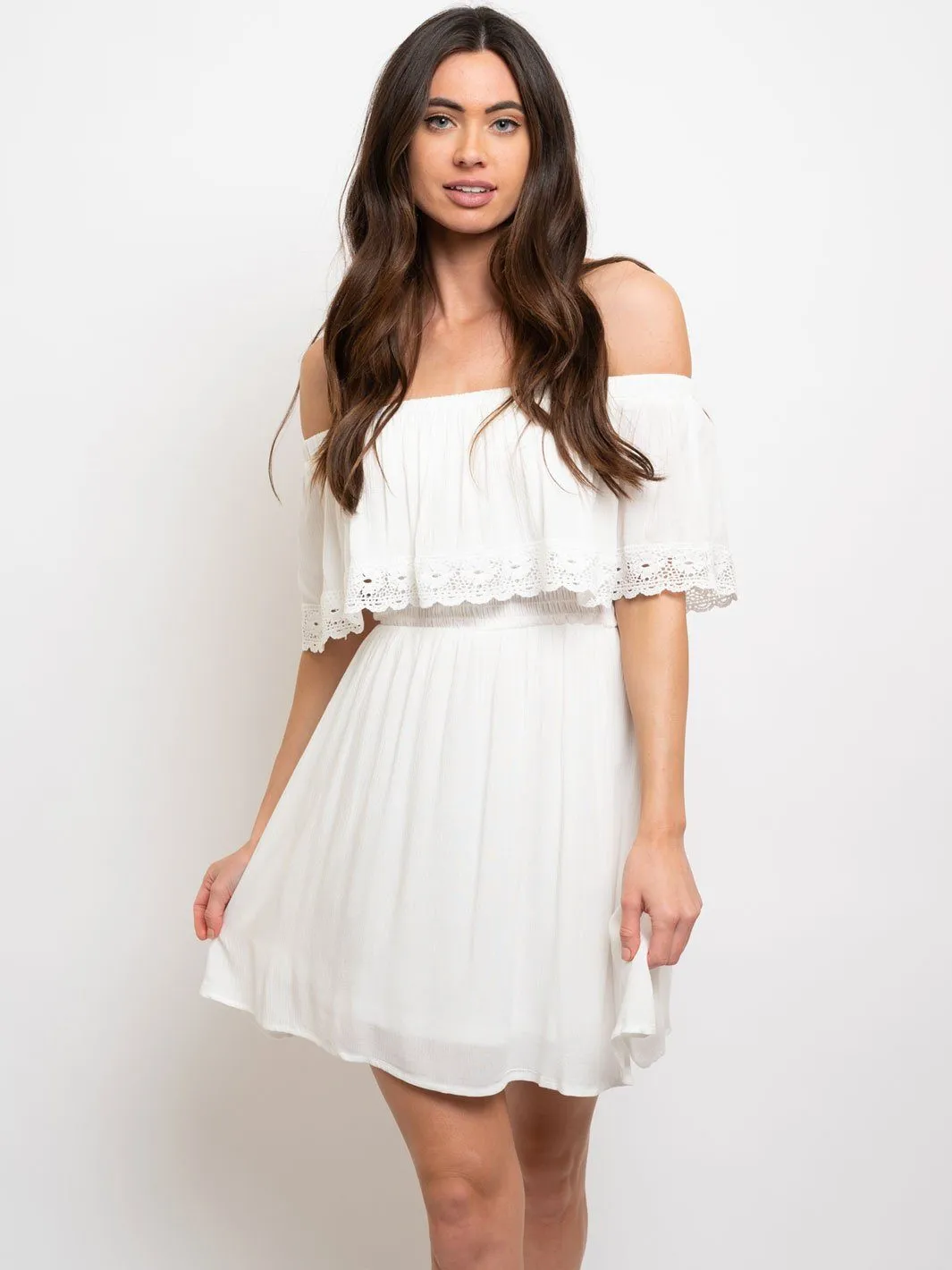WOMEN'S OFF SHOULDER SMOCKED WAIST DRESS