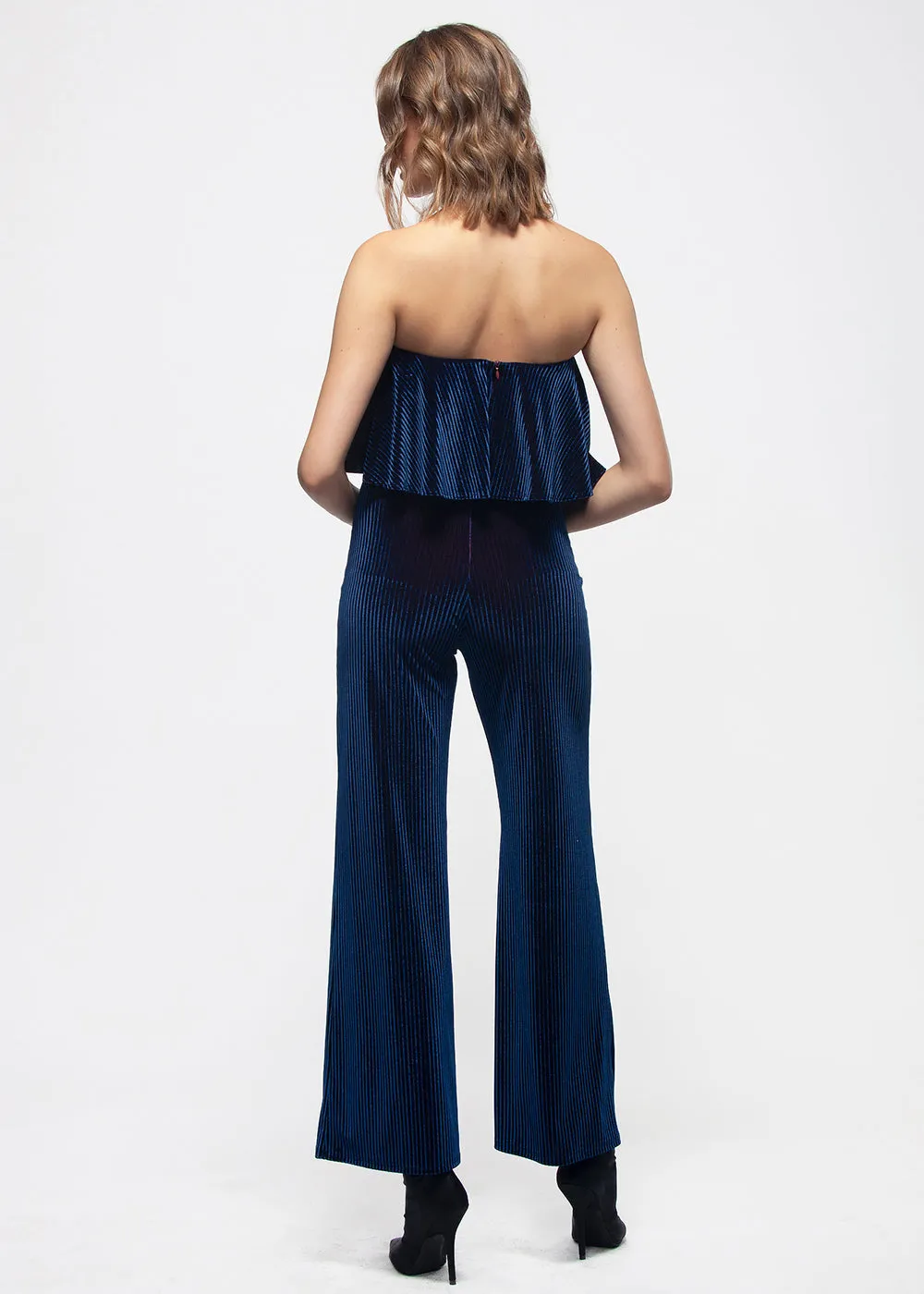 Women's Ribbed Velvet Tube Top Jumpsuit In Ultra Marine by Shop at Konus