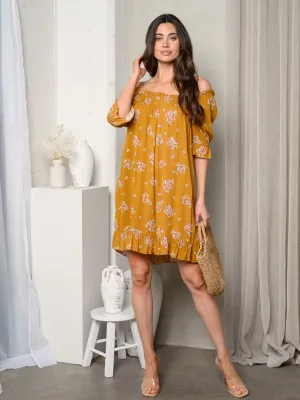 WOMEN'S SHORT SLEEVE OFF SHOULDER FLORAL MINI DRESS