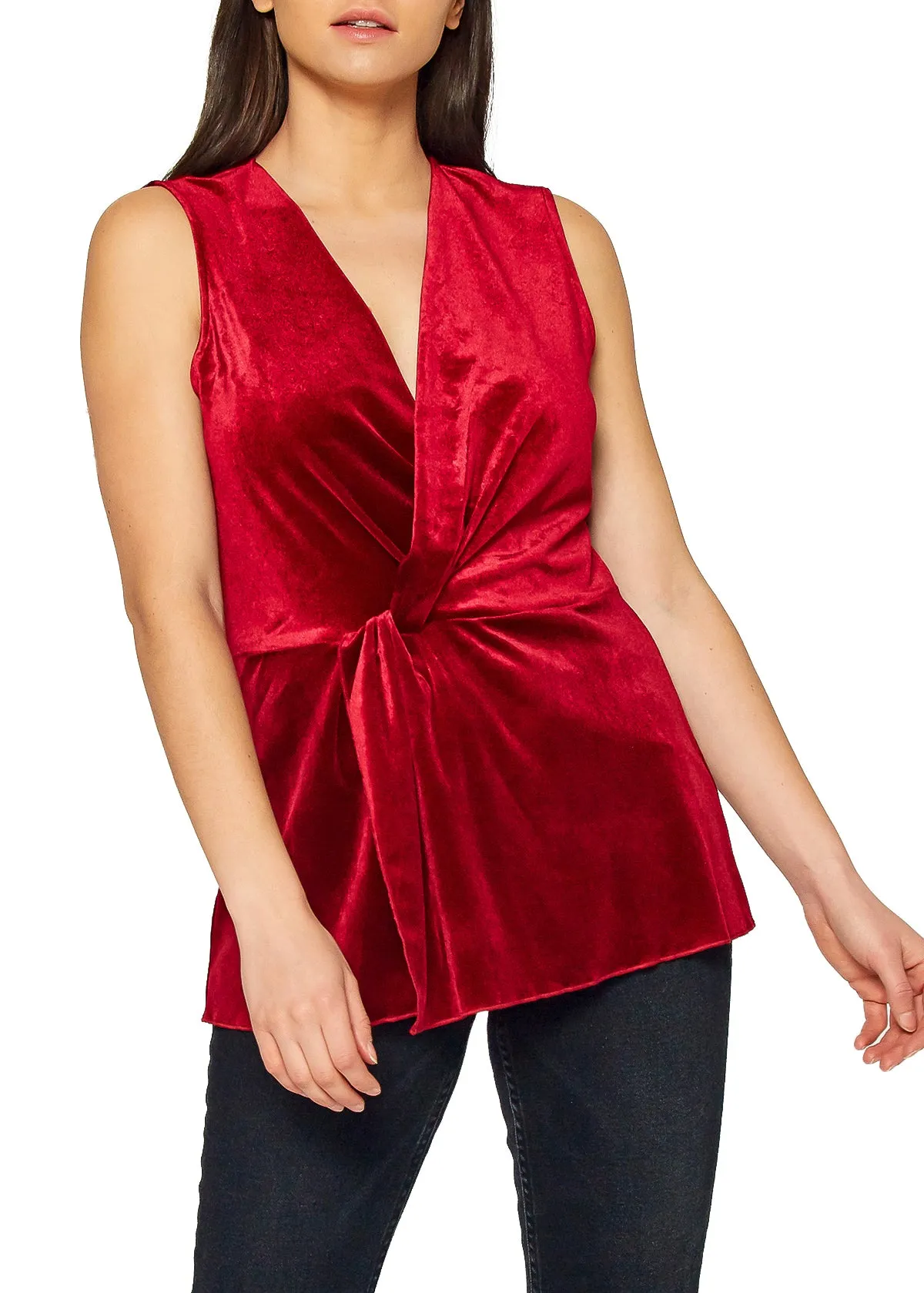 Women's Velvet Twist Front Sleeveless Top