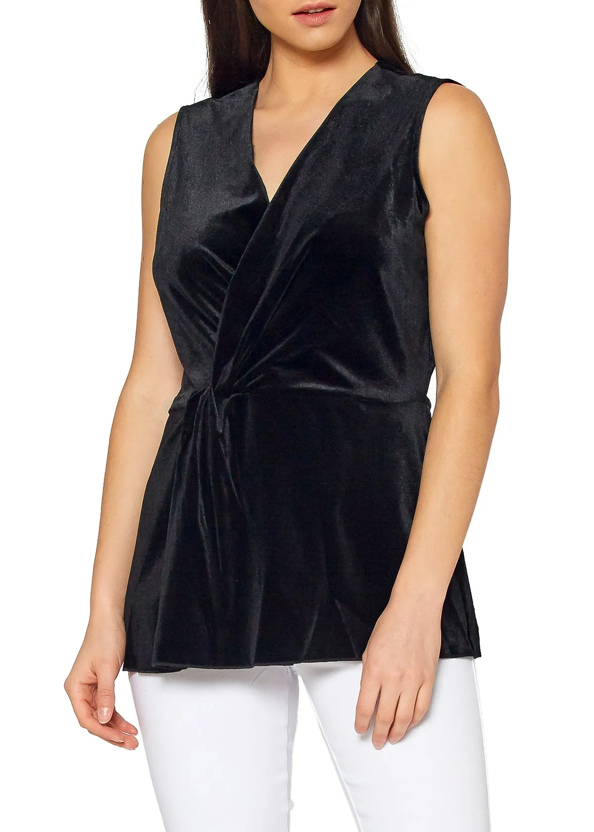 Women's Velvet Twist Front Sleeveless Top