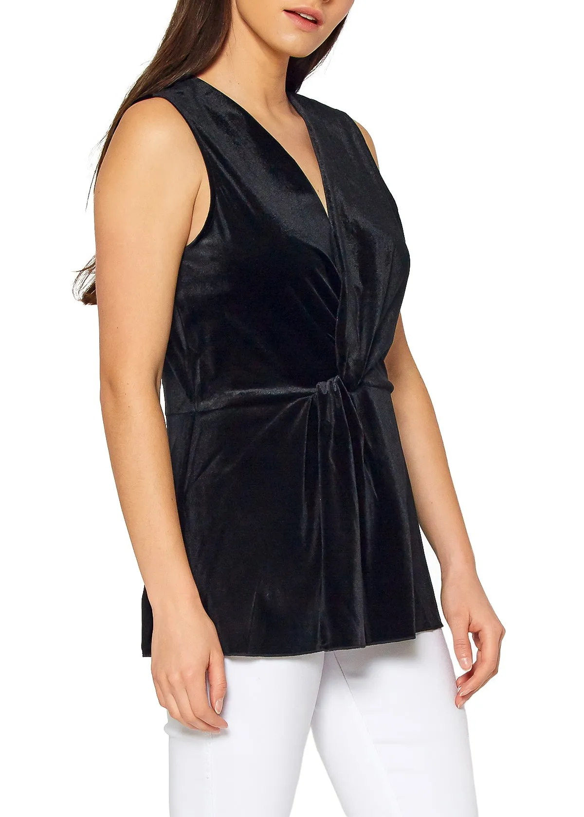 Women's Velvet Twist Front Sleeveless Top