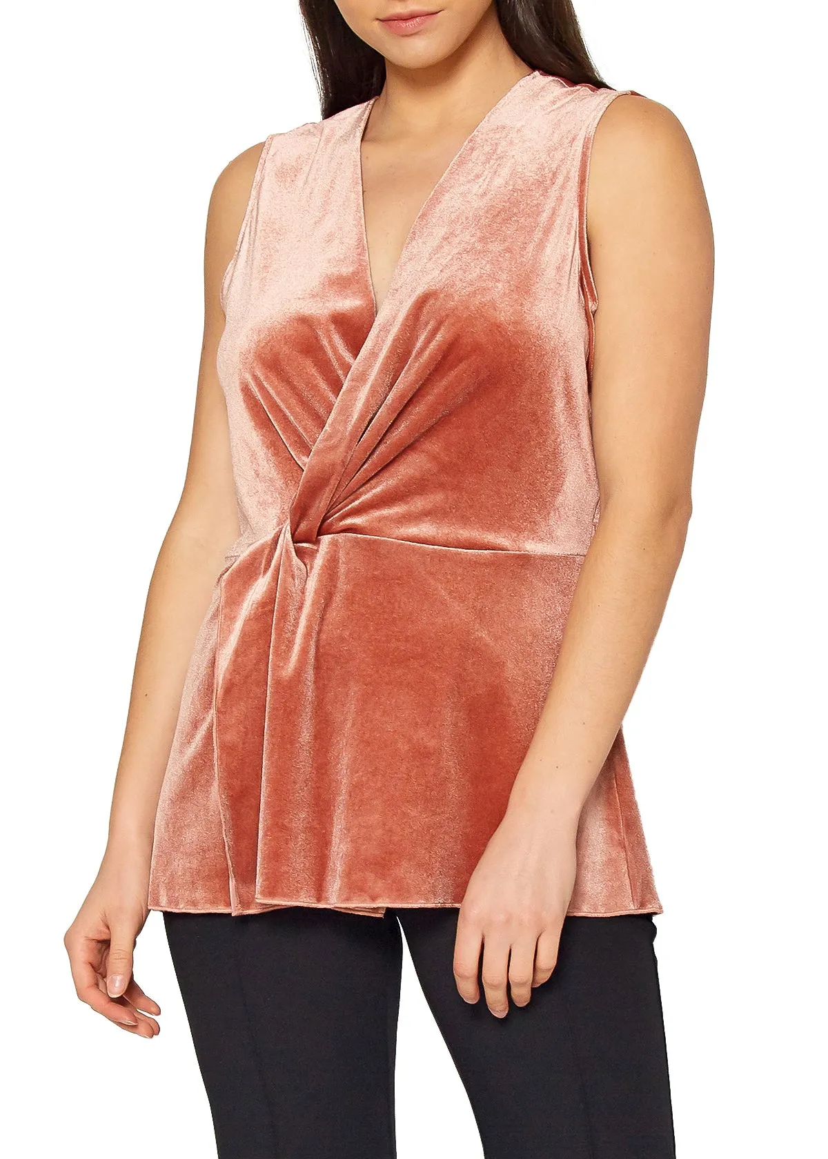 Women's Velvet Twist Front Sleeveless Top