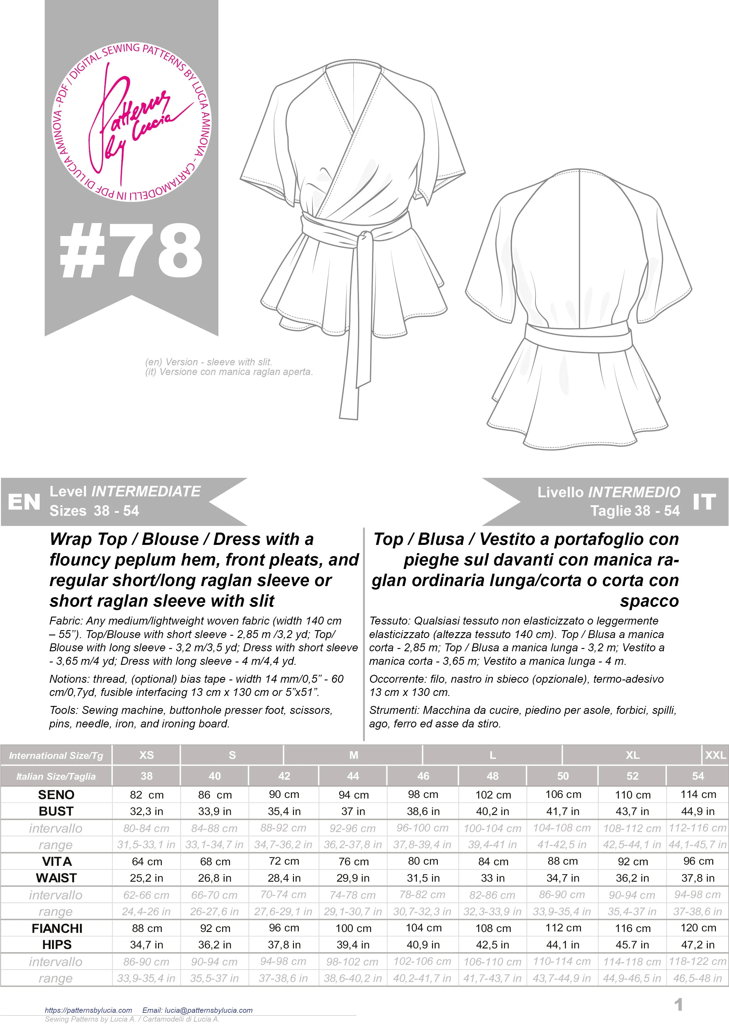 Wrap Blouse and Dress Sewing Pattern N.78
