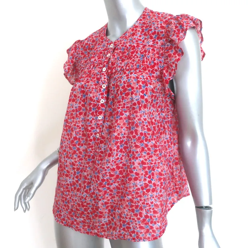 Xirena Bria Flutter Sleeve Top Red Floral Print Cotton-Silk Size Extra Small