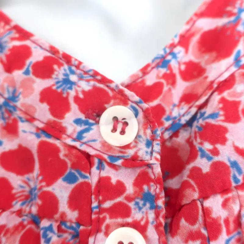 Xirena Bria Flutter Sleeve Top Red Floral Print Cotton-Silk Size Extra Small
