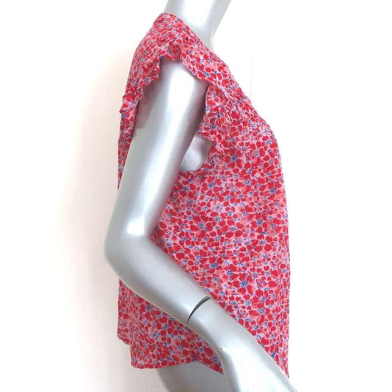Xirena Bria Flutter Sleeve Top Red Floral Print Cotton-Silk Size Extra Small