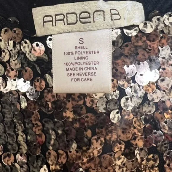 Y2K Arden B Gold Sequin Mini Dress Drape Top Bodycon Skirt Dolman Sleeve Size S