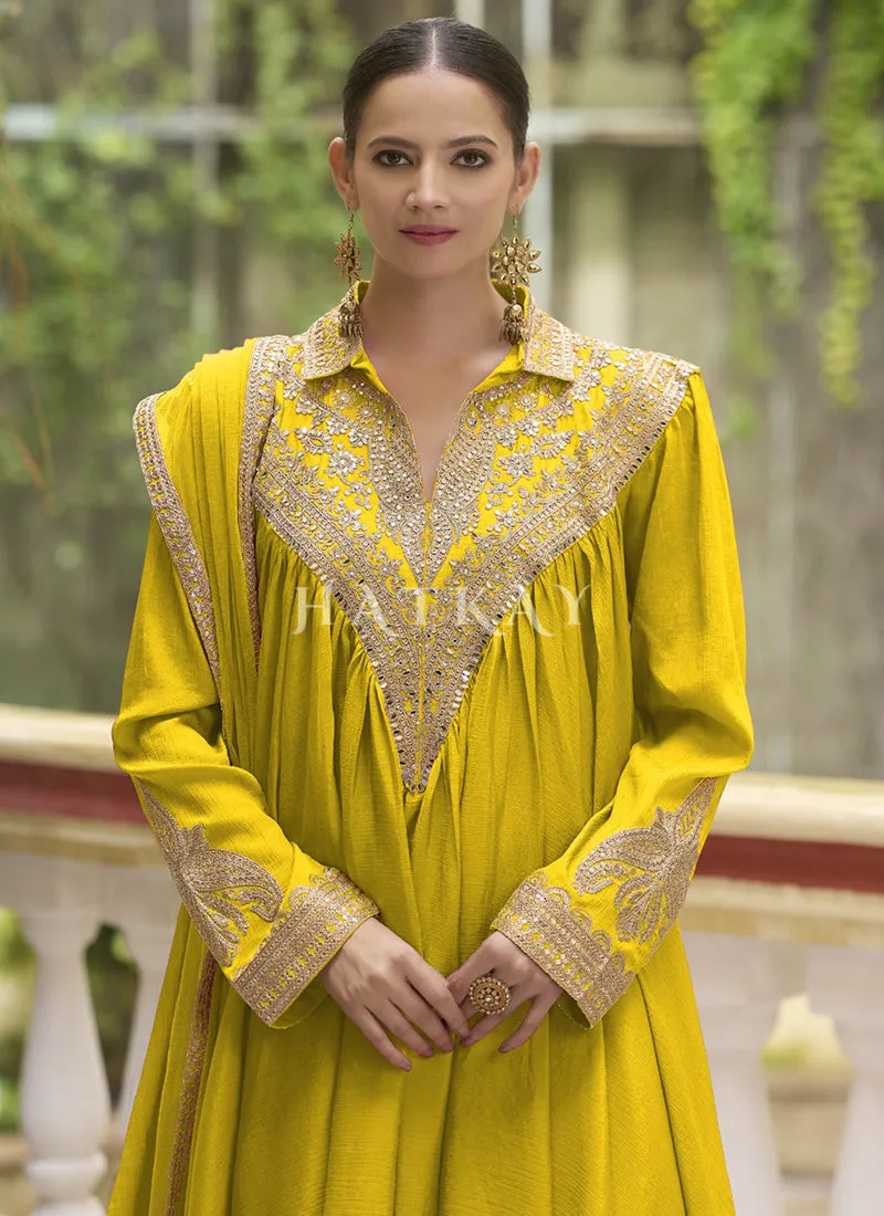 Yellow Traditional Dhoti Style Pant Suit