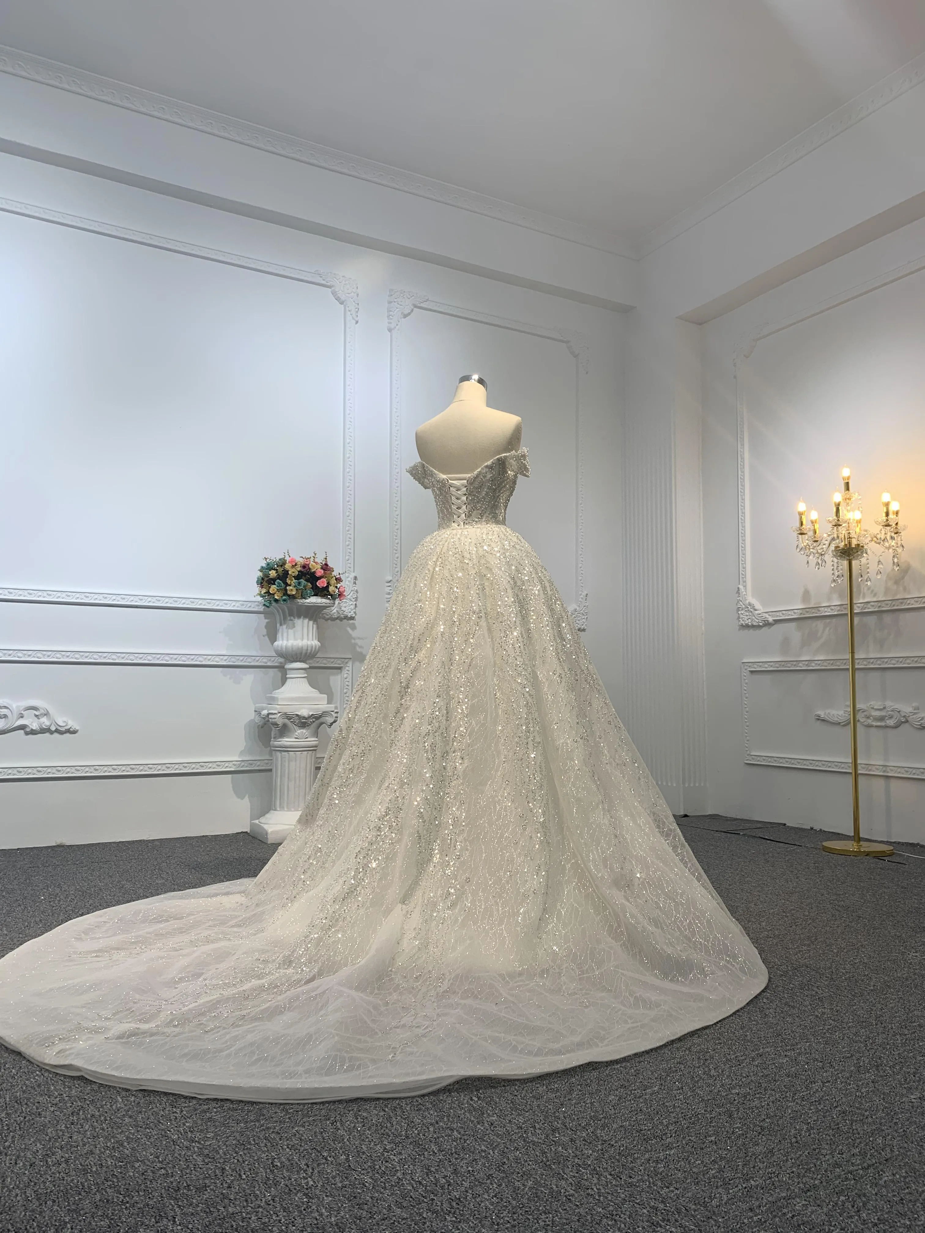 Z016-Off White Beading A-line Wedding Gown With Removable Sweep