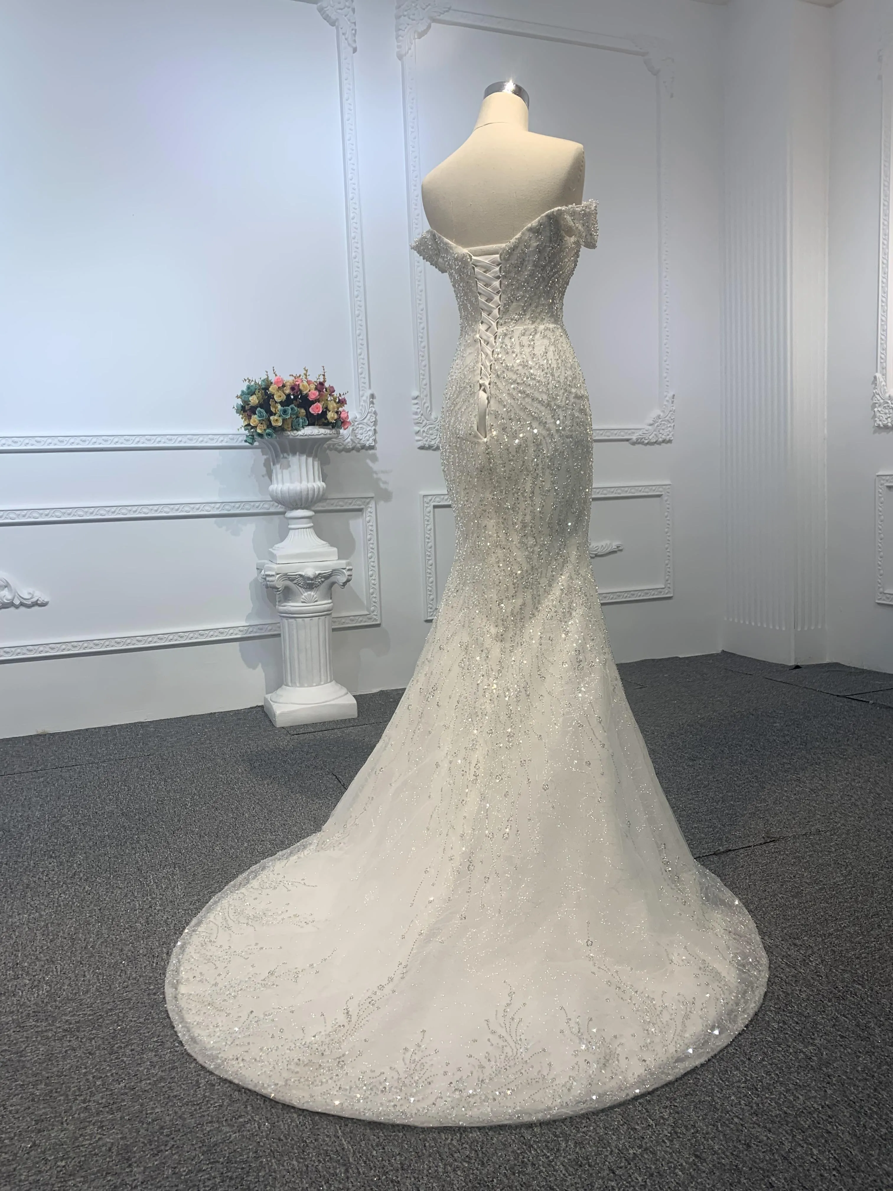 Z016-Off White Beading A-line Wedding Gown With Removable Sweep