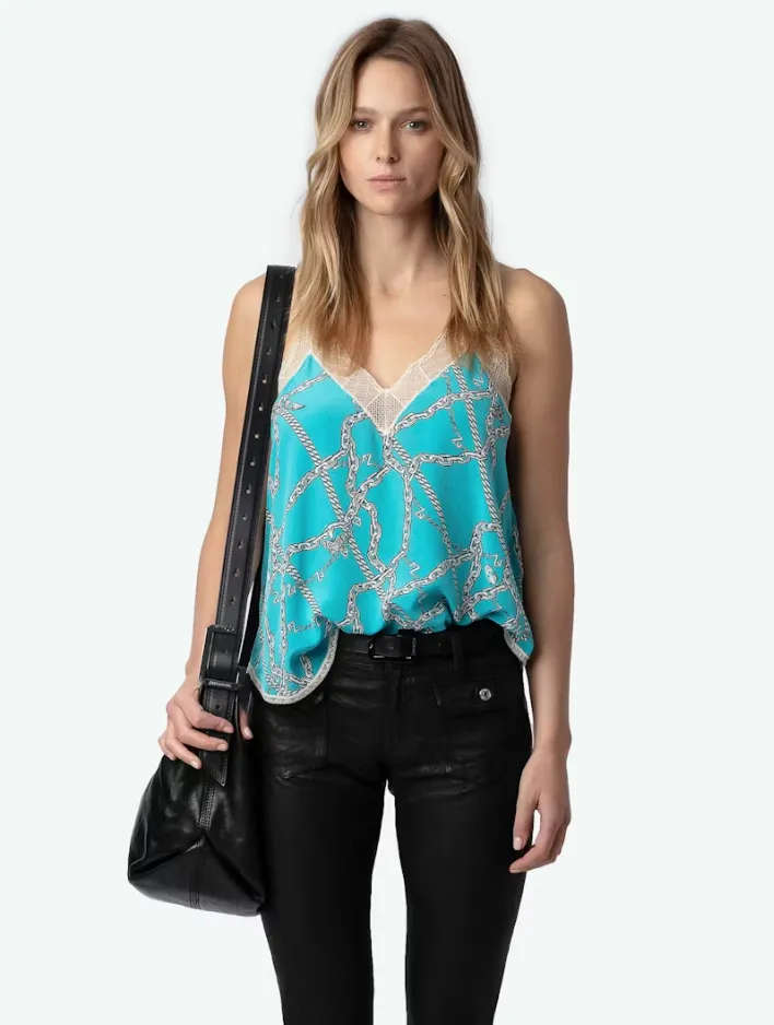 Zadig & Voltaire - Christy Silk Camisole Top - Aqua Chaines