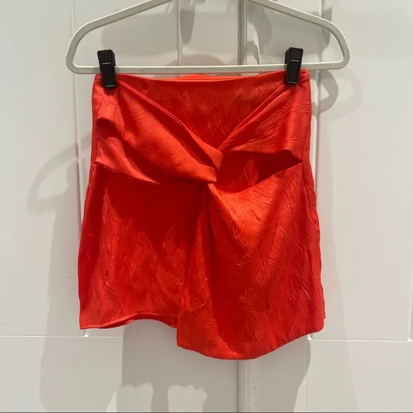 Zara Knotted Satin Skirt in Coral (XS)