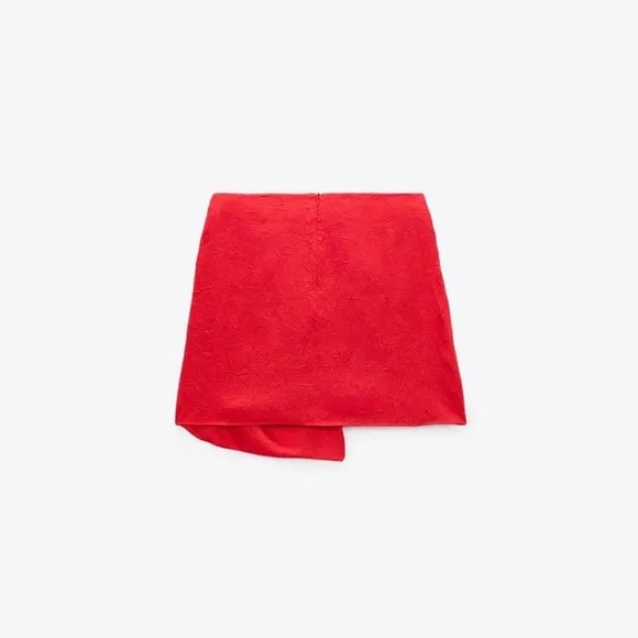 Zara Knotted Satin Skirt in Coral (XS)
