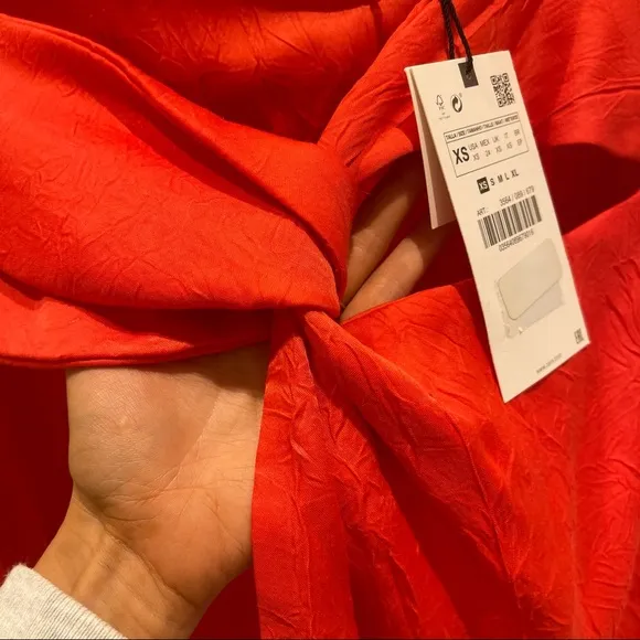 Zara Knotted Satin Skirt in Coral (XS)