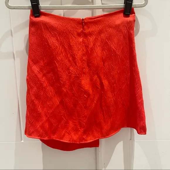 Zara Knotted Satin Skirt in Coral (XS)