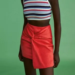 Zara Knotted Satin Skirt in Coral (XS)