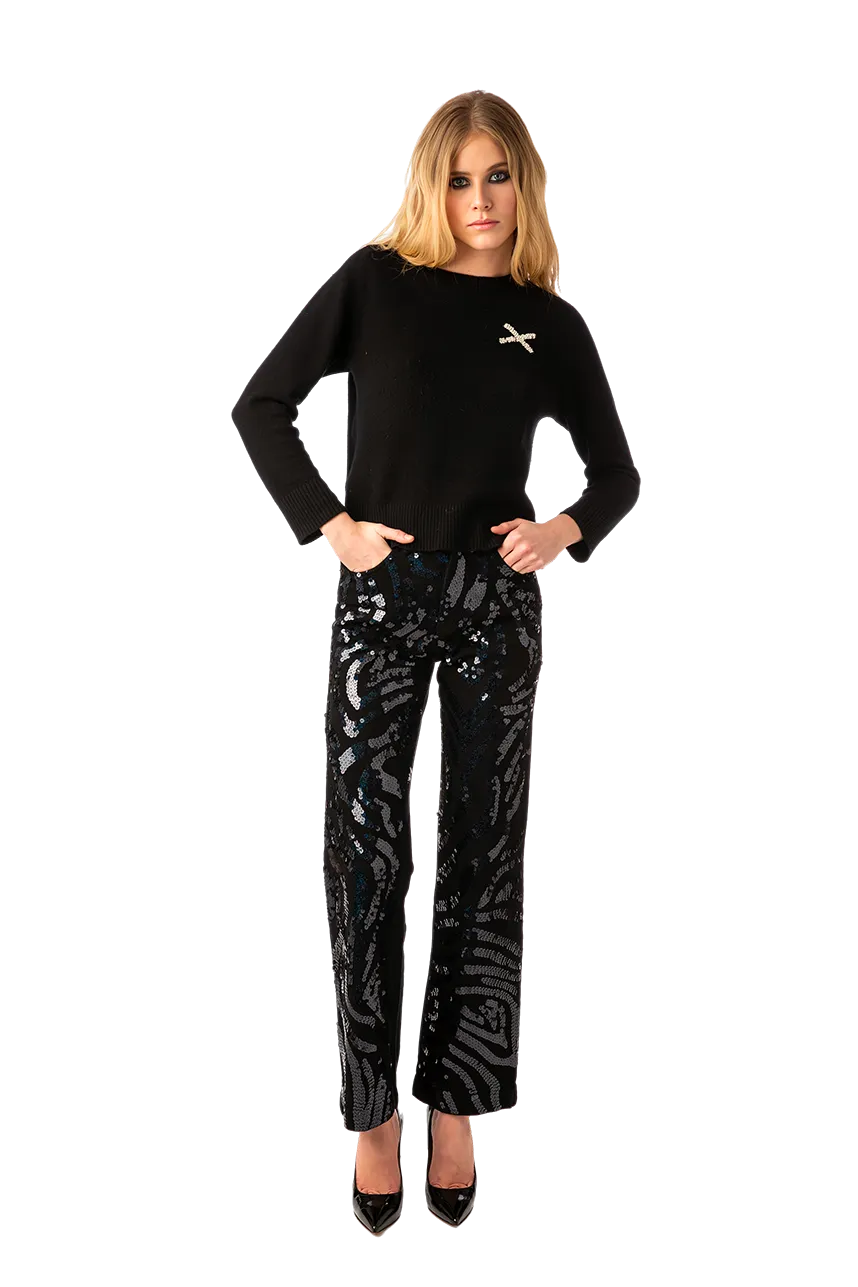 Zebra Sequin Denim Pants